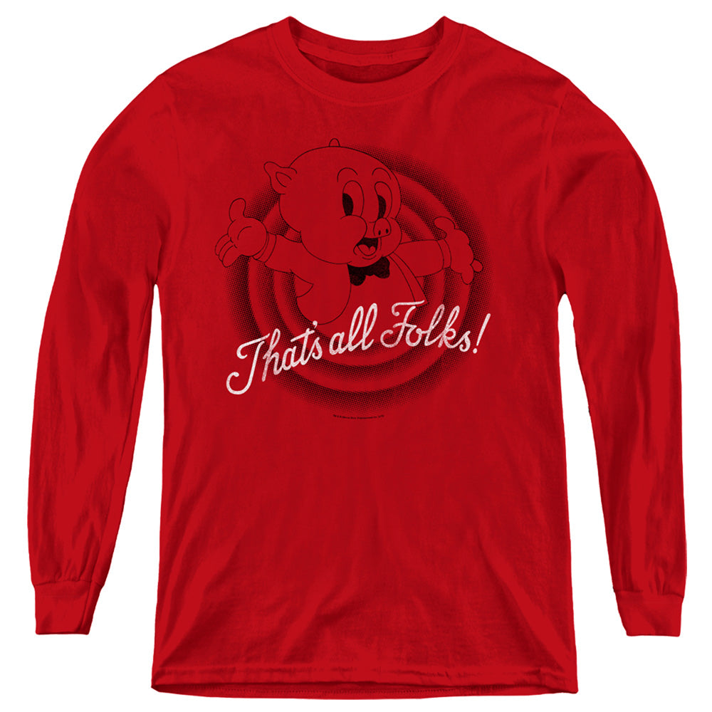 Looney Tunes/thats All Folks-youth Long Sleeve-red