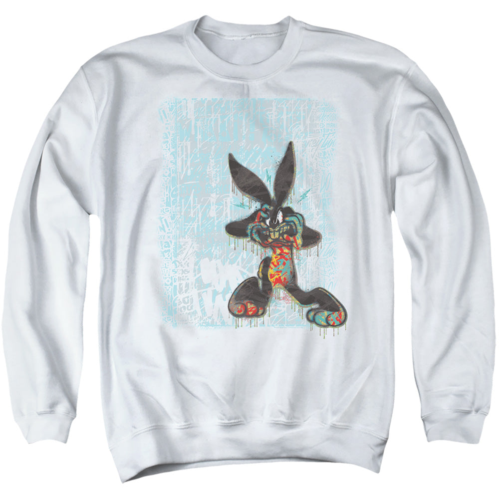 Looney Tunes/graffiti Rabbit-adult Crewneck Sweatshirt-white