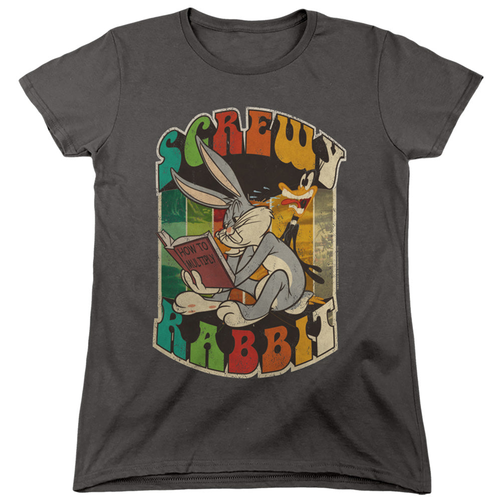 Looney Tunes/screwy Rabbit-s/s Women's Tee-charcoal