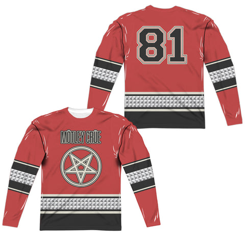 Motley Crue/jersey (front/back Print)-l/s Adult Poly Crew -white