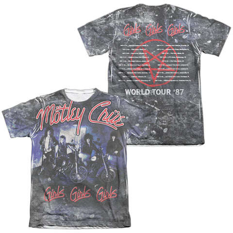 Motley Crue/girls Girls Girls (front/back Print)-adult Poly/cotton S/s Tee-white