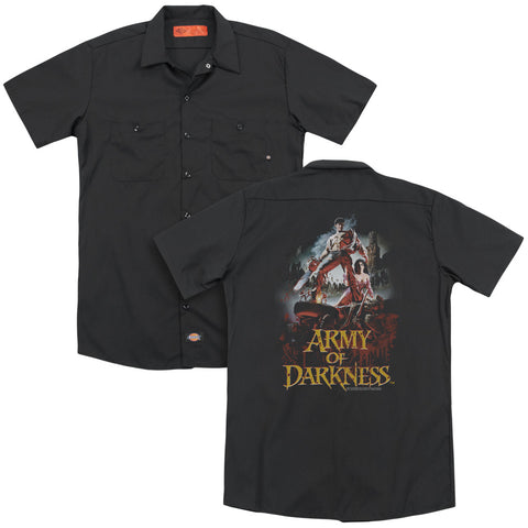 Army Of Darkness/bloody Poster (back Print) - Adult Work Shirt - Black