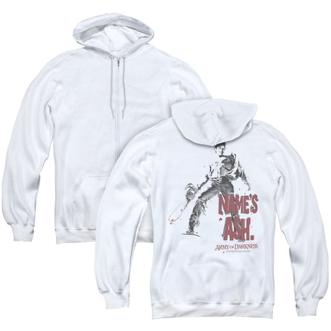 Army Of Darkness/names Ash (back Print) - Adult Zipper Hoodie - White