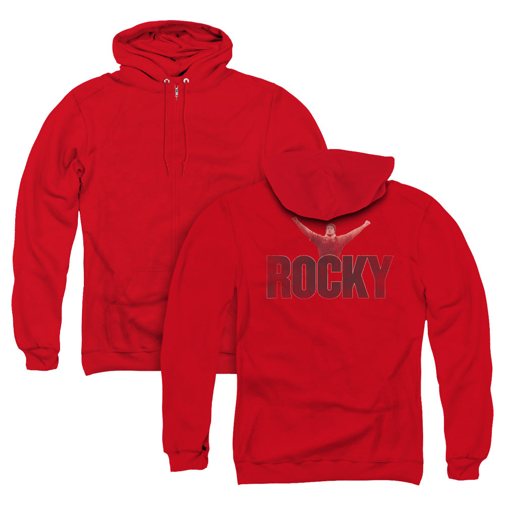 Rocky/victory Distressed (back Print) - Adult Zipper Hoodie - Red - Sm