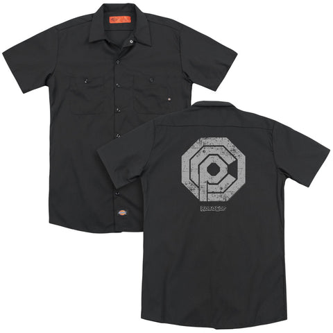 Robocop/distressed Ocp Logo (back Print) - Adult Work Shirt - Black
