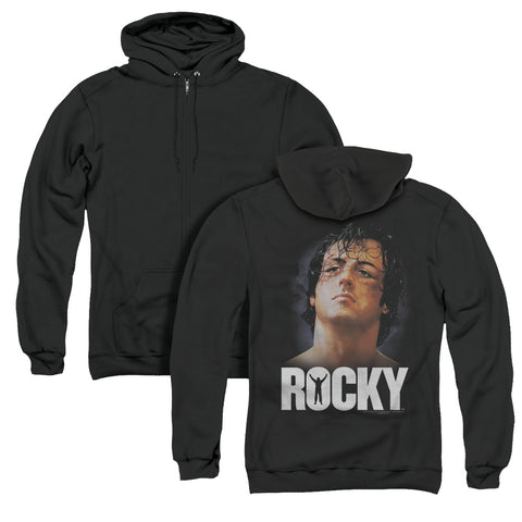 Rocky/the Champ (back Print) - Adult Zipper Hoodie - Black - Sm