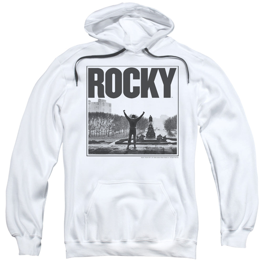 Rocky/top Of The Stairs-adult Pull-over Hoodie-white