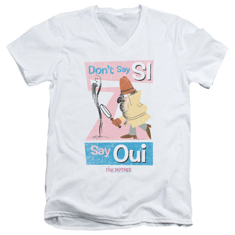 Pink Panther/say Oui - S/s Adult V-neck - White