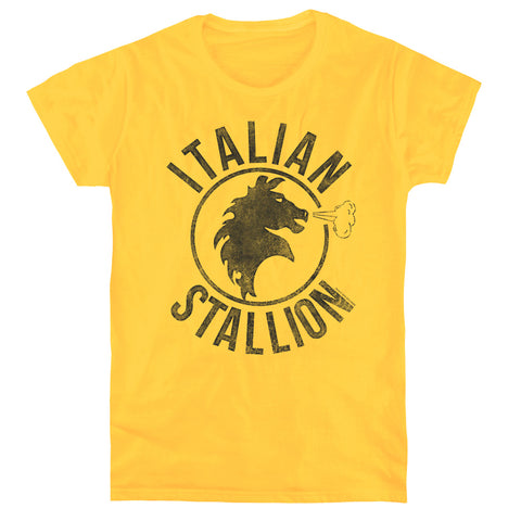 Rocky/italian Stallion Horse - S/s Womens Tee - Yellow - Sm