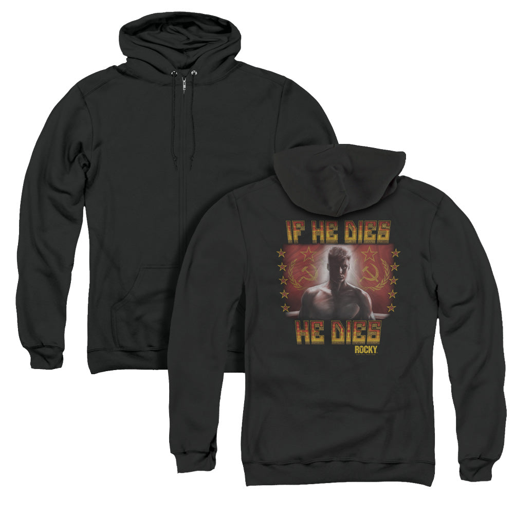 Rocky Iv/condolences (back Print) - Adult Zipper Hoodie - Black - Sm