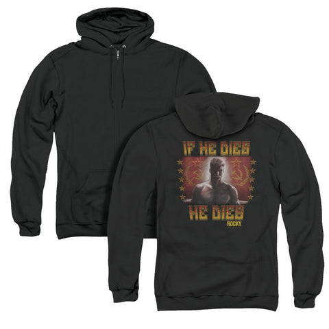 Rocky Iv/condolences (back Print) - Adult Zipper Hoodie - Black - Sm