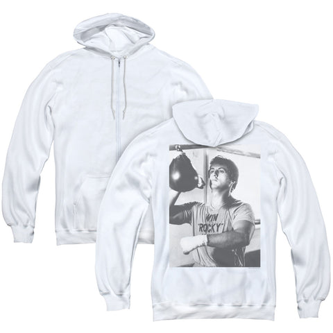 Rocky/square (back Print) - Adult Zipper Hoodie - White - Sm
