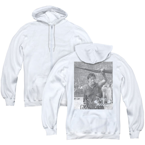 Army Of Darkness/boom (back Print) - Adult Zipper Hoodie - White