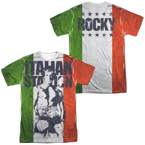 Rocky/stallion (front/back Print)-s/s Adult Poly Crew-white