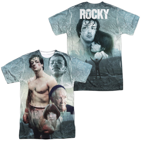 Rocky/montage (front/back Print)-s/s Adult Poly Crew-white