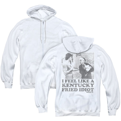 Rocky/fried Idiot (back Print) - Adult Zipper Hoodie-white