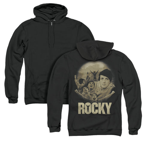 Rocky/feeling Strong (back Print) - Adult Zipper Hoodie-black