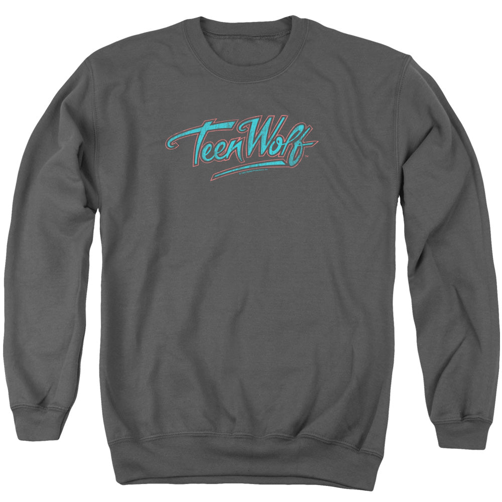 Teen Wolf/neon Logo-adult Crewneck Sweatshirt-charcoal