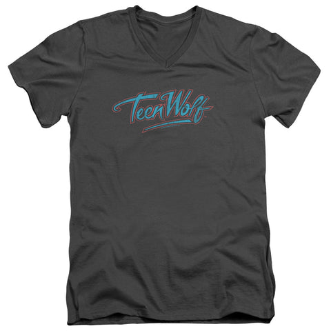 Teen Wolf/neon Logo-s/s Adult V-neck 30/1-charcoal