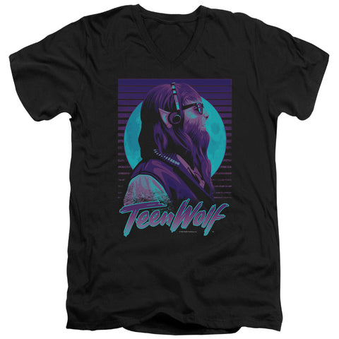 Teen Wolf/headphone Wolf-s/s Adult V-neck 30/1-black