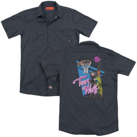 Teen Wolf/slam Dunk(back Print) - Adult Work Shirt - Charcoal