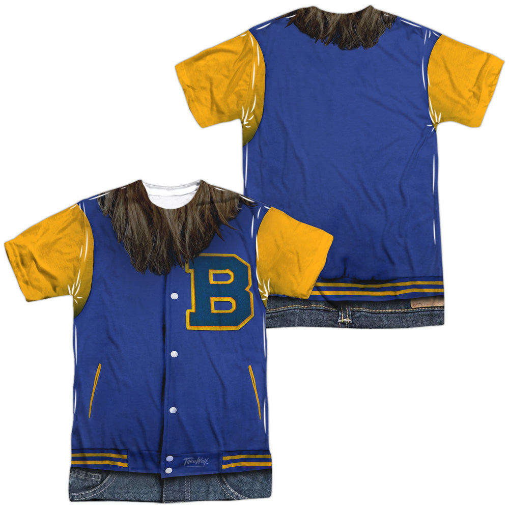 Teen Wolf/varsity Jacket (front/back Print)-s/s Adult Poly Crew-white