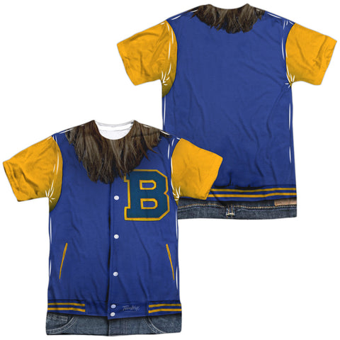 Teen Wolf/varsity Jacket (front/back Print)-s/s Adult Poly Crew-white