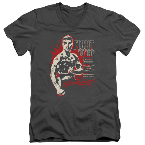 Bloodsport/to The Death-s/s Adult V-neck 30/1-charcoal