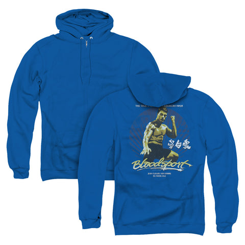Bloodsport/american Ninja (back Print) - Adult Zipper Hoodie-royal Blue-sm