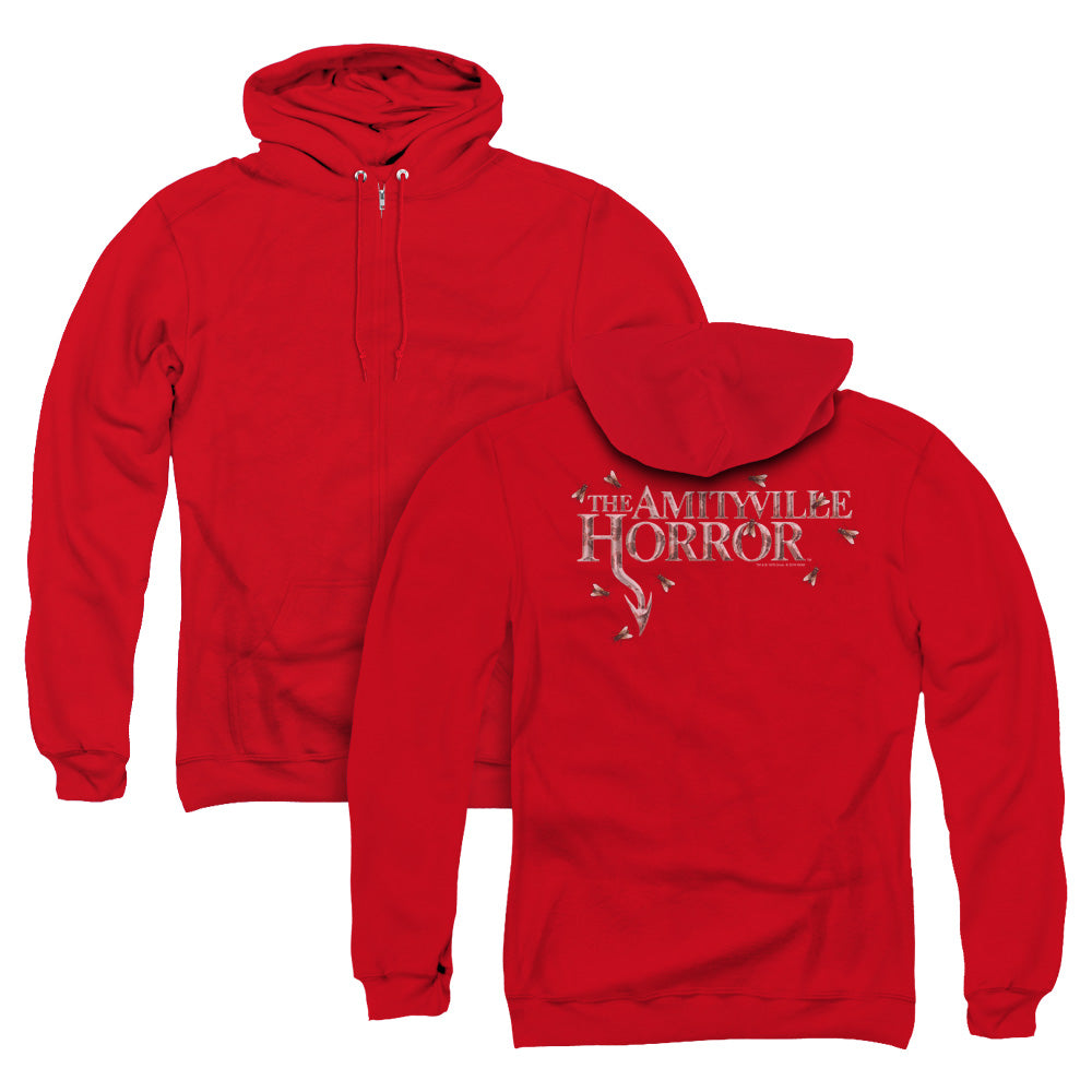 Amityville Horror/flies (back Print) - Adult Zipper Hoodie-red-sm
