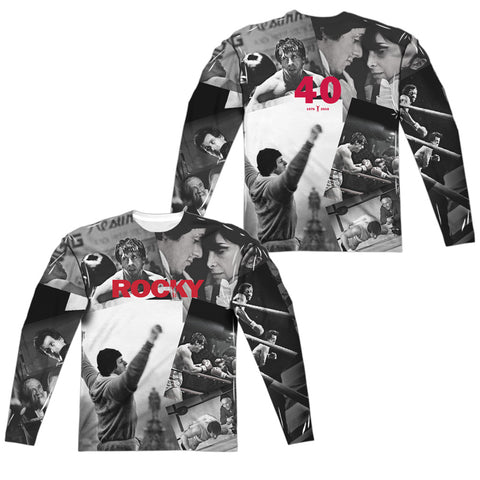 Rocky/40th Anniversay Collage (front/back Print)-l/s Adult Poly Crew -white