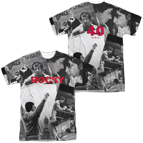 Rocky/40th Anniversay Collage (front/back Print)-s/s Adult Poly Crew-white