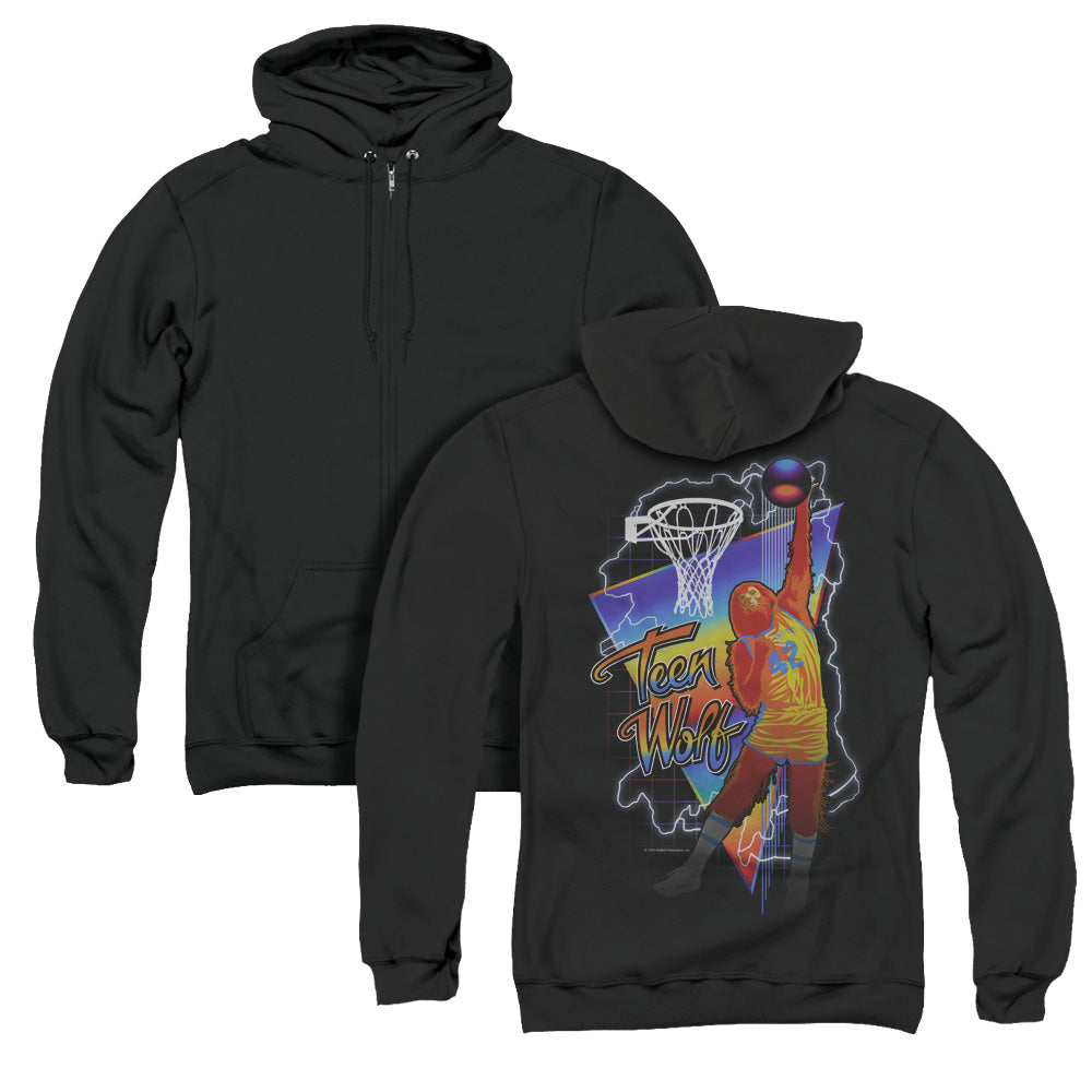 Teen Wolf/electric Wolf (back Print) - Adult Zipper Hoodie-black-sm