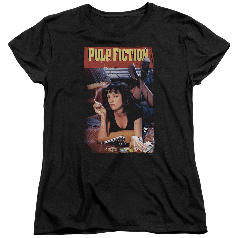 Pulp Fiction/poster-s/s Womens Tee-black-sm
