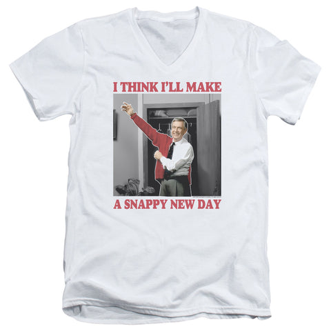 Mister Rogers/a Snappy New Day-s/s Adult V-neck 30/1-white