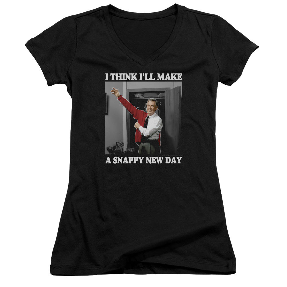 Mister Rogers/a Snappy New Day-junior V-neck-black