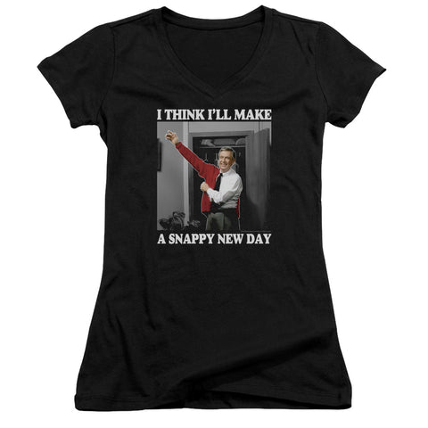 Mister Rogers/a Snappy New Day-junior V-neck-black