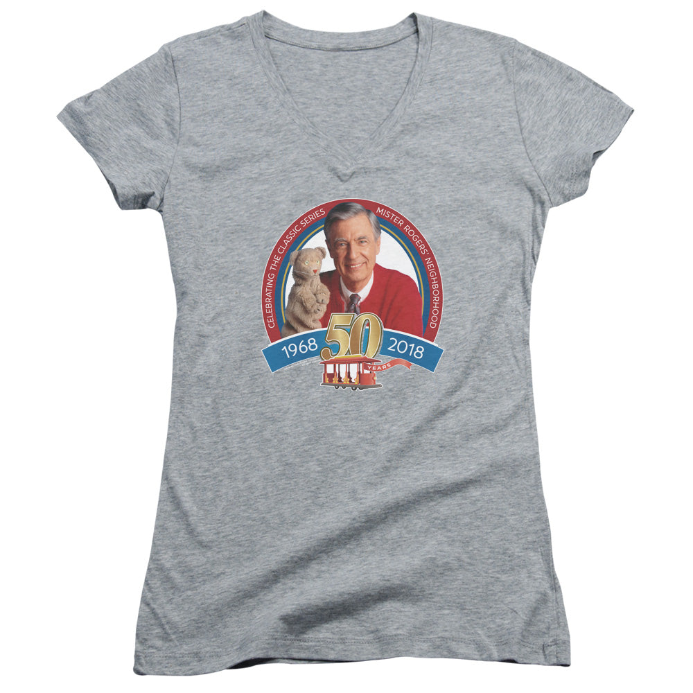 Mister Rogers/50th Anniversary Design-junior V-neck-athletic Heather-sm