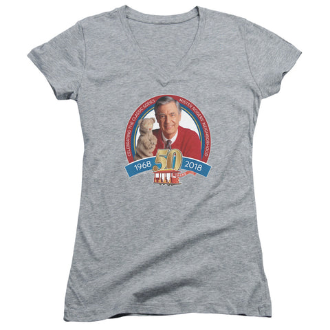 Mister Rogers/50th Anniversary Design-junior V-neck-athletic Heather-sm