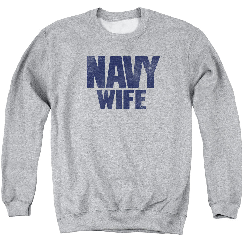 Navy/wife - Adult Crewneck Sweatshirt - Athletic Heather