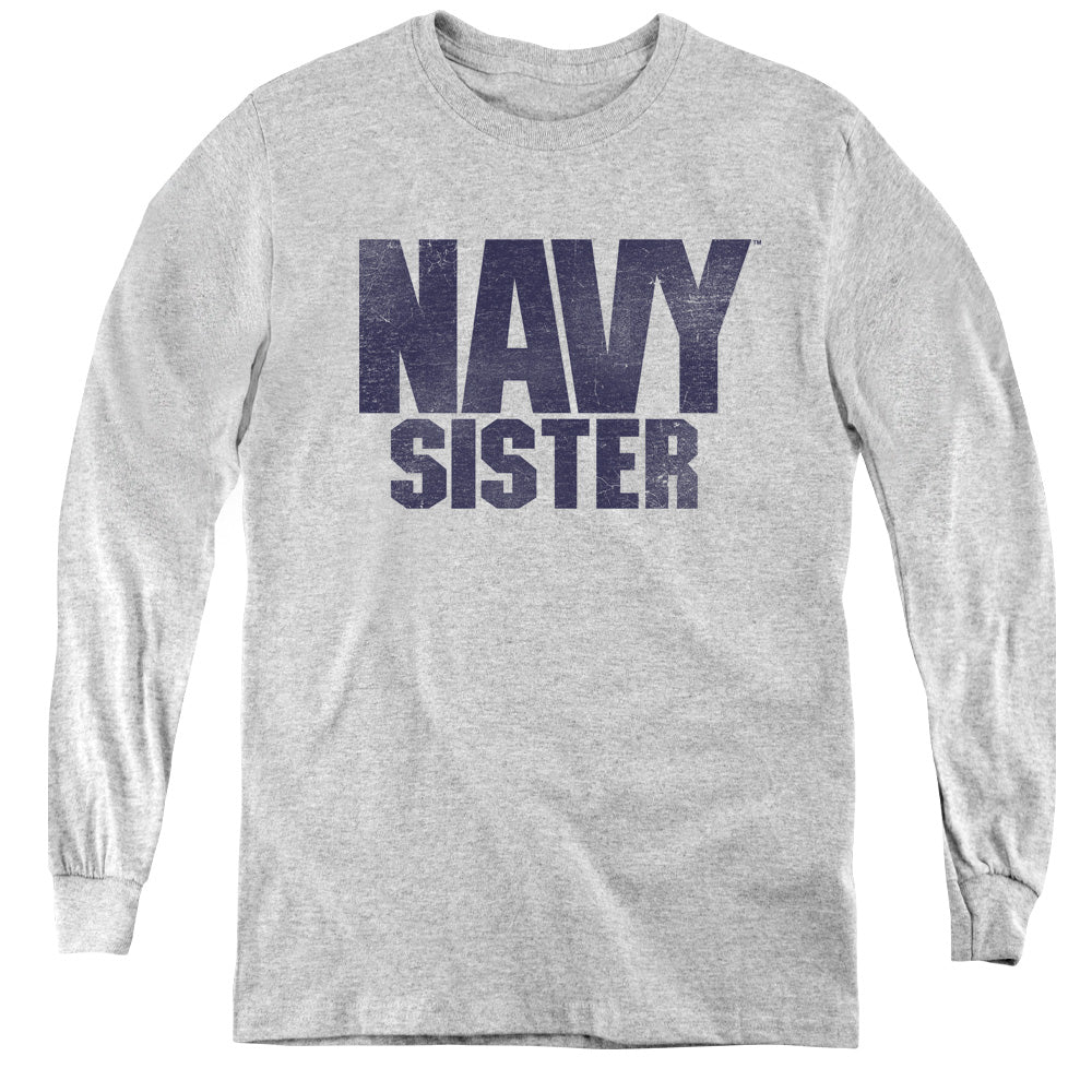 Navy/sister-youth Long Sleeve Tee-athletic Heather-sm