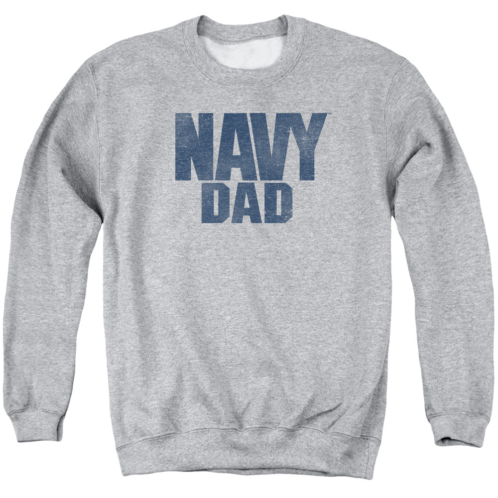 Navy/navy Dad-adult Crewneck Sweatshirt-athletic Heather