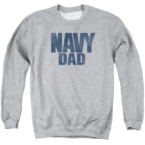 Navy/navy Dad-adult Crewneck Sweatshirt-athletic Heather