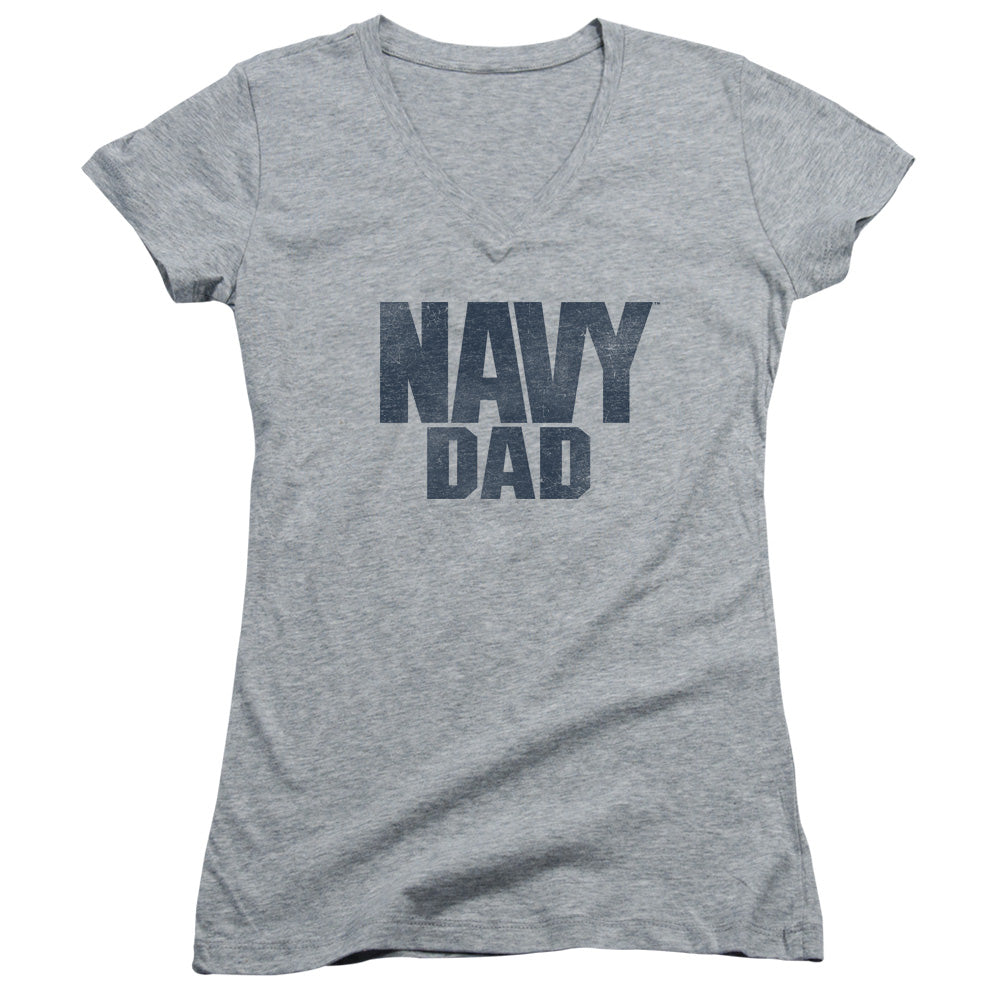 Navy/navy Dad-junior V-neck-athletic Heather