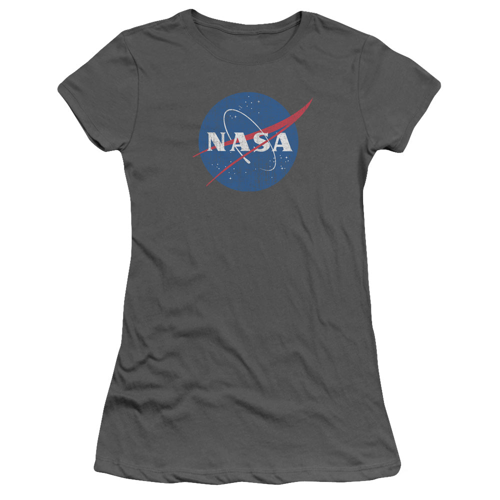 Nasa/meatball Logo Distressed-s/s Junior Sheer-charcoal