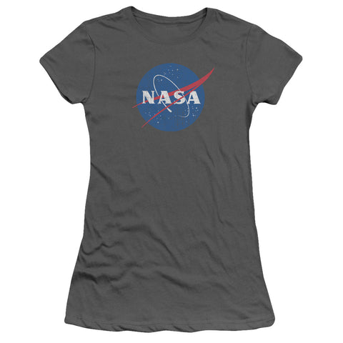 Nasa/meatball Logo Distressed-s/s Junior Sheer-charcoal