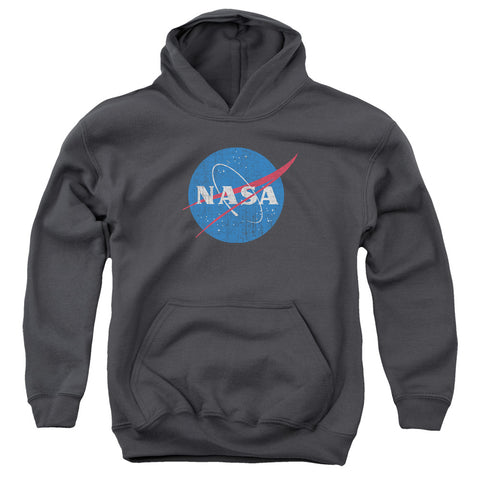 Nasa/meatball Logo Distressed-youth Pull-over Hoodie-charcoal