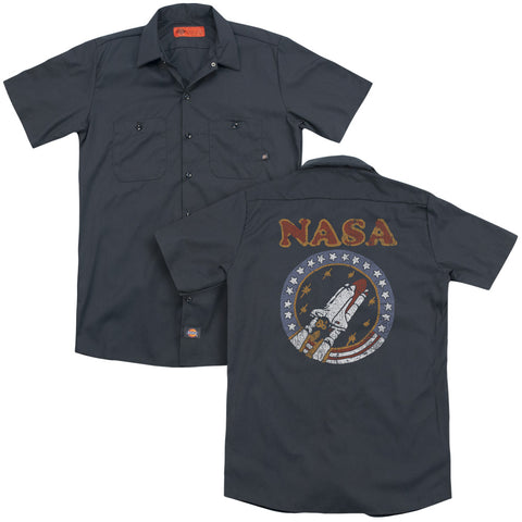Nasa/retro Shuttle (back Print) - Adult Work Shirt - Charcoal