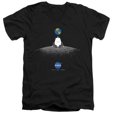 Nasa/moon Landing Simple-s/s Adult V-neck 30/1-black-sm