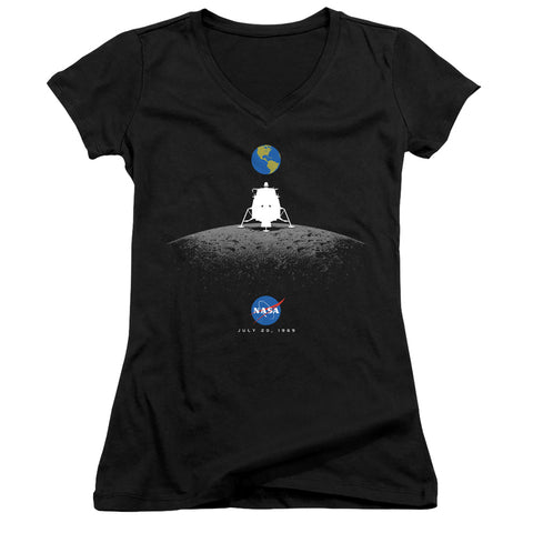 Nasa/moon Landing Simple-junior V-neck-black